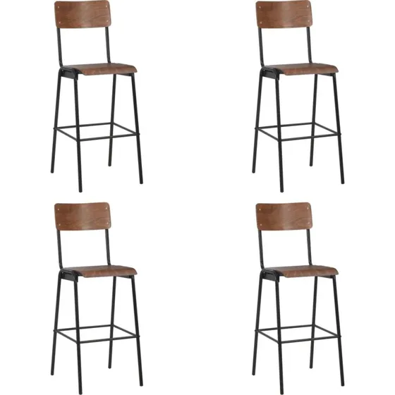 vidaXL barstole 4 stk. massivt krydsfinér, sort/stål
