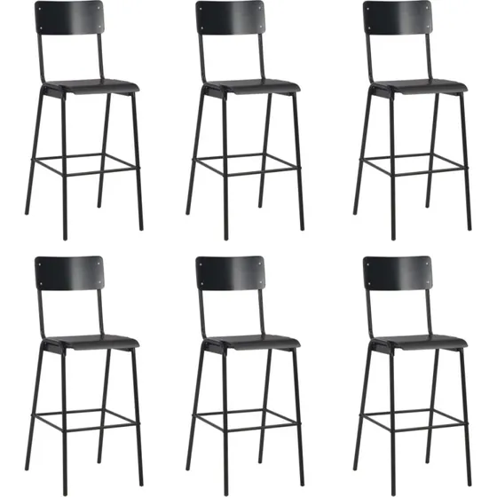 vidaXL barstole 6 stk. massivt krydsfinr og stl, sort