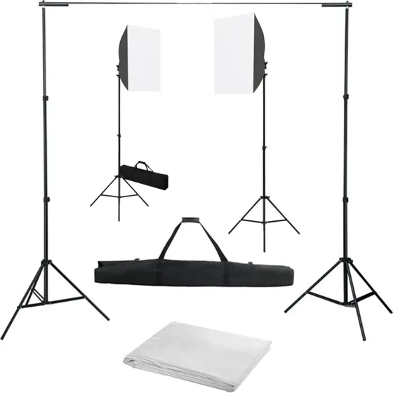 vidaXL fotostudiest med softbox-lamper og justerbar baggrund