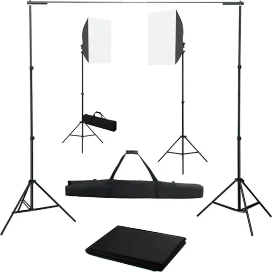 vidaXL fotostudiest med softbox og justerbar baggrund (max 300 cm)