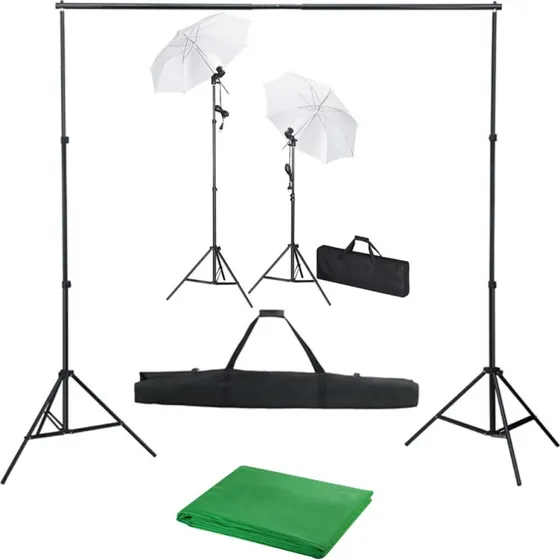 vidaXL fotostudiest med baggrund, lamper og paraplyer (max 300 cm)