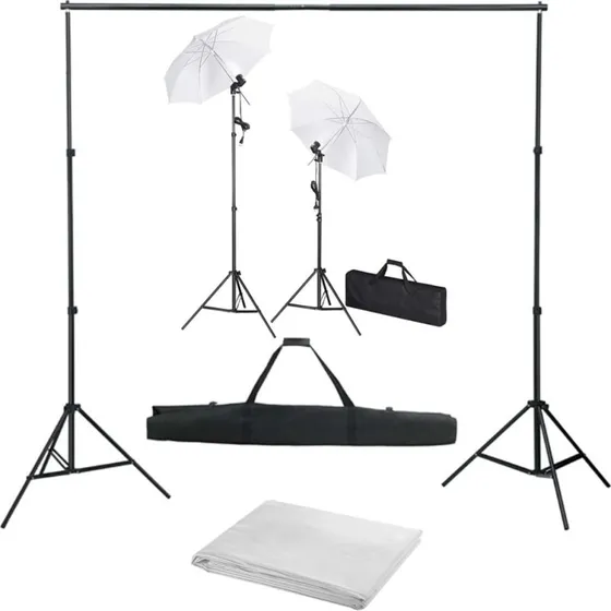 vidaXL Fotostudiest med baggrund, lamper og paraplyer  300 cm