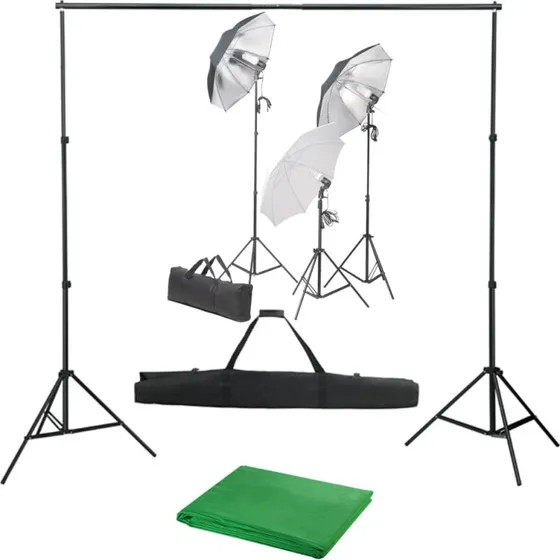 vidaXL fotostudiesæt 5500K med lamper, 3 paraplyer & baggrund