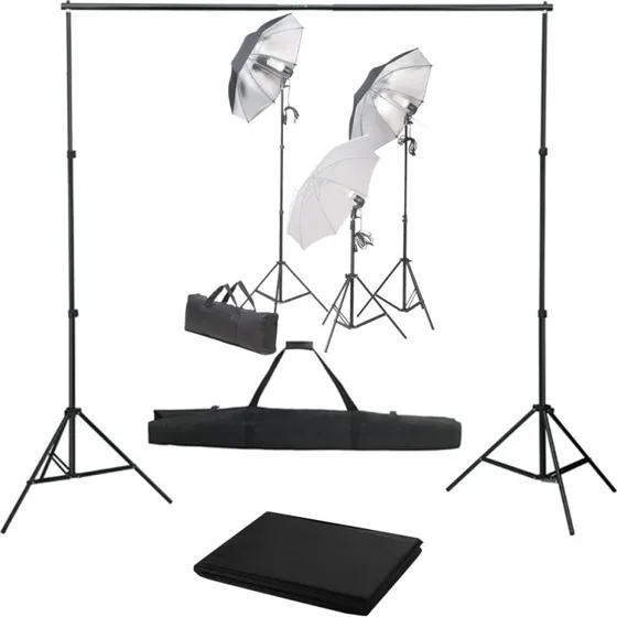 vidaXL fotostudiesæt 5500K med lamper, paraplyer & baggrund