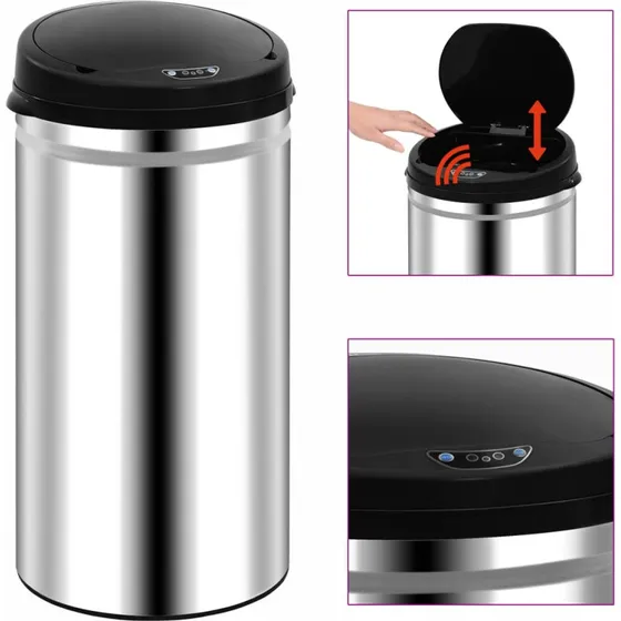 vidaXL affaldsspand med sensor 50 l, rustfrit stl