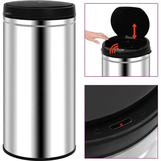 vidaXL affaldsspand med sensor 70 l  rustfrit stl