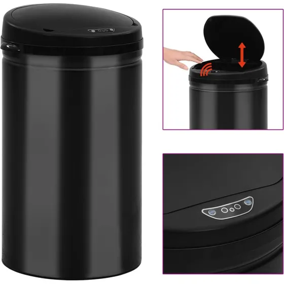 vidaXL affaldsspand med sensor 40 L kulstofstl sort