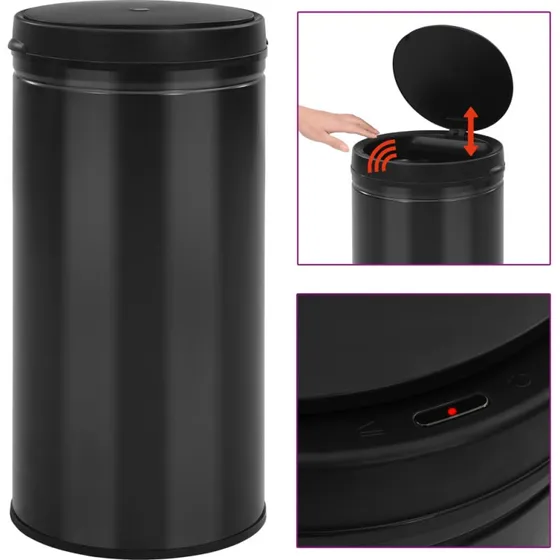 vidaXL affaldsspand med sensor 70 l, kulstofstl, sort