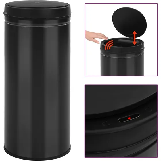 vidaXL affaldsspand med sensor 80 L kulstofstl, sort