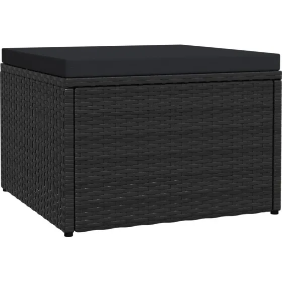 vidaXL fodskammel med hynde i polyrattan, sort