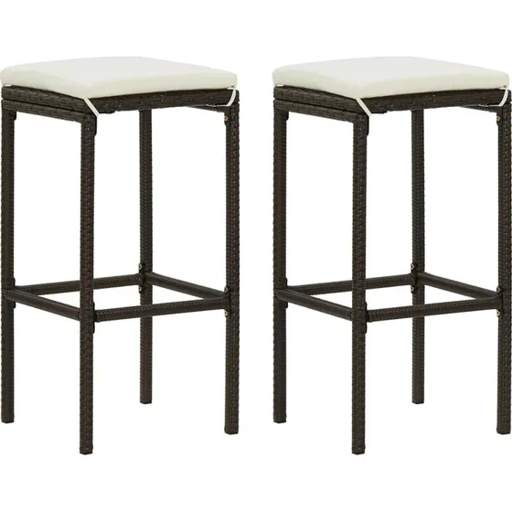 vidaXL 2-pak barstole i polyrattan med hynder, brun