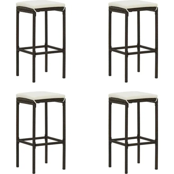 vidaXL barstole 4 stk. polyrattan brun med cremehynder