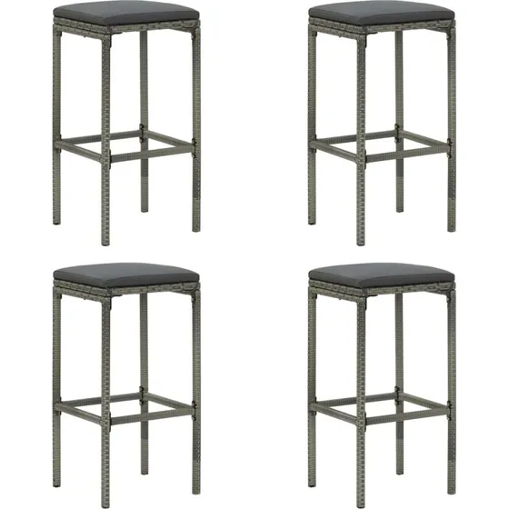 vidaXL 4x barstole med hynder, polyrattan gr