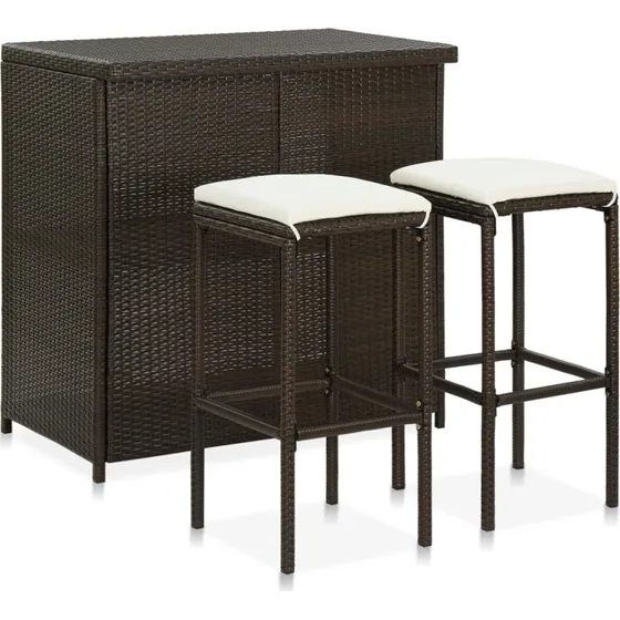 vidaXL barsæt 3 dele polyrattan brun