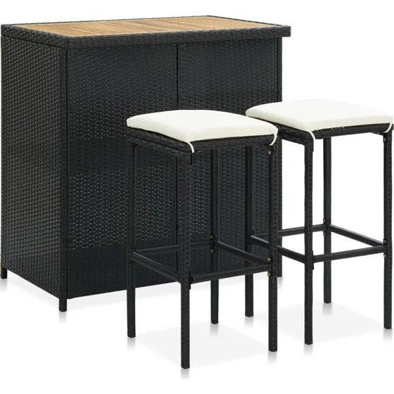 vidaXL 3-delers barsæt i sort polyrattan