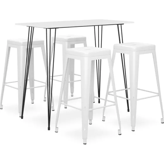 vidaXL Barsæt 5 dele hvid (barbord + 4 barstole)