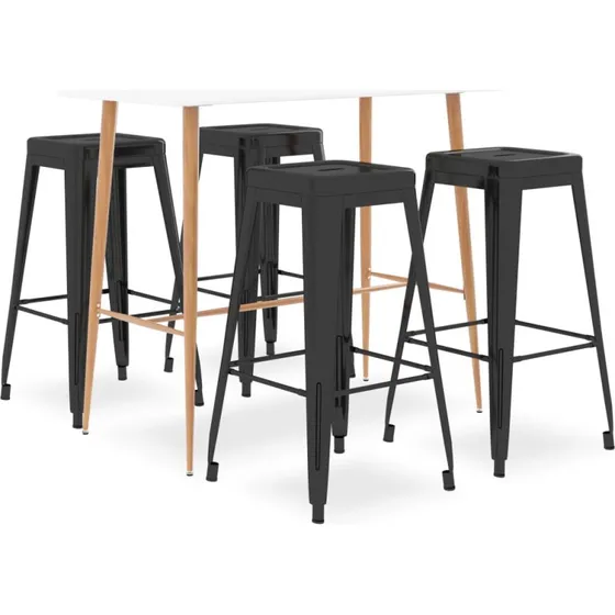 vidaXL barst 5 dele hvid/sort (barbord + 4 barstole)