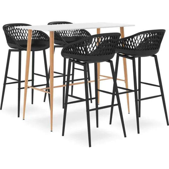 vidaXL Barsæt 5 dele – hvid og sort (barbord + 4 barstole)