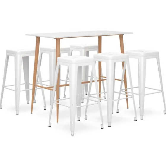 vidaXL barst 7 dele hvid (barbord + 6 barstole)