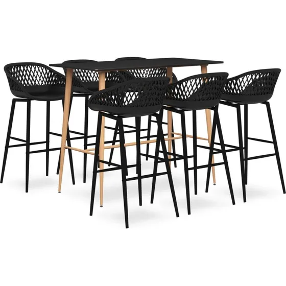 vidaXL barsæt 7 dele, sort – barbord + 6 barstole