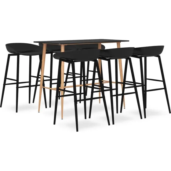vidaXL Barst 7 dele (sort)  barbord med 6 barstole