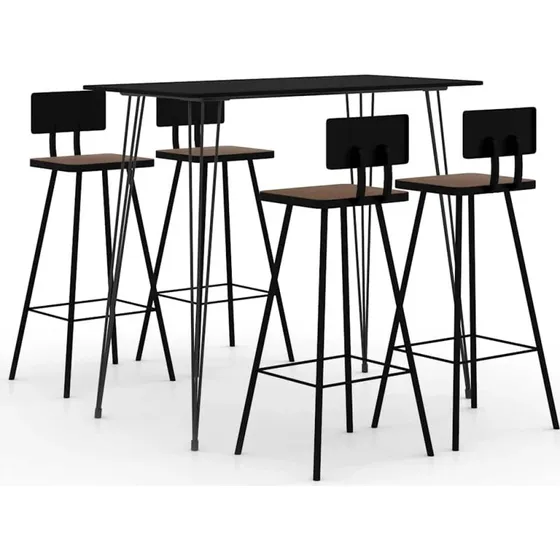 vidaXL barst 5 dele, sort  barbord og 4 barstole