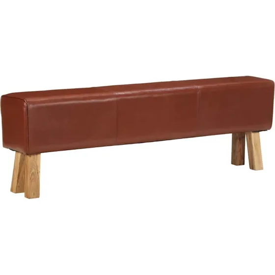 vidaXL bænk 160 cm - ægte læder, massivt akacietræ (brun)