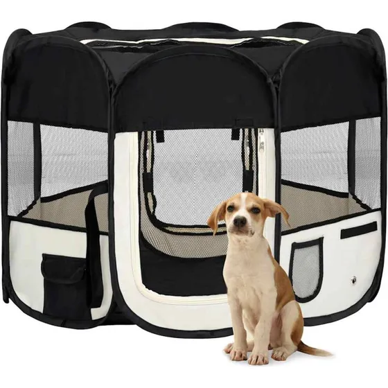 vidaXL foldbar hundegård 90x90x58 cm sort med bæretaske