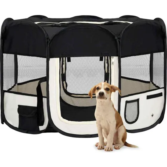 vidaXL foldbar hundegård med bæretaske 110x110x58 cm sort