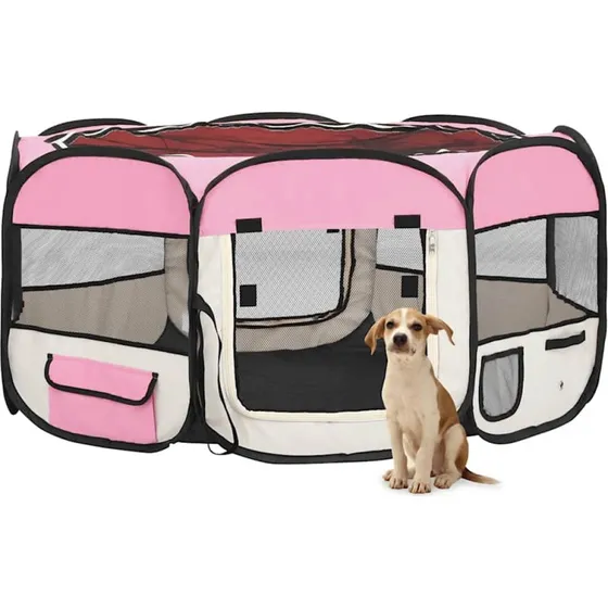 vidaXL foldbar hundegård 145x145x61 cm lyserød