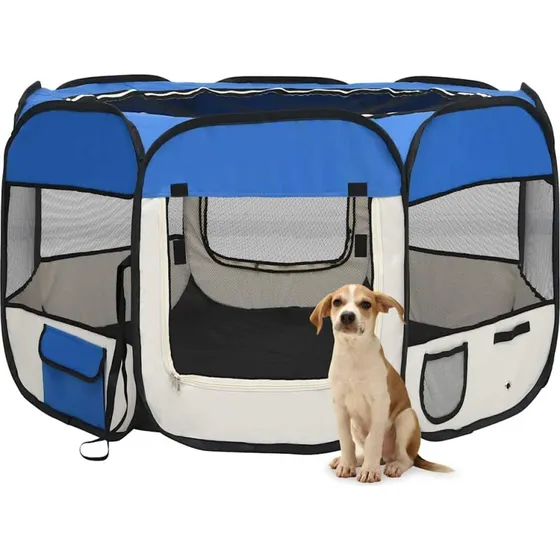 vidaXL foldbar hundegård 110x110x58 cm blå med bæretaske