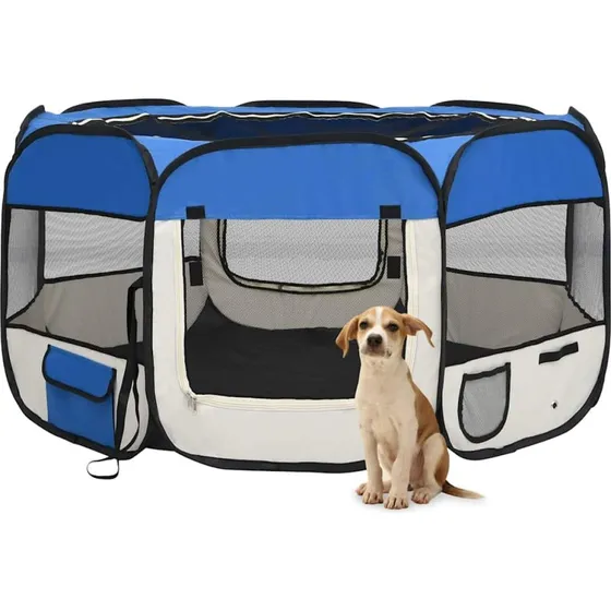 vidaXL foldbar hundegård 125x125x61 cm blå med bæretaske