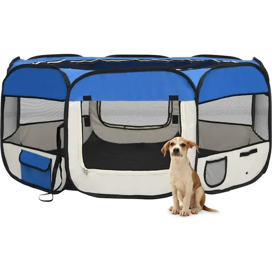 vidaXL foldbar hundegård 145x145x61 cm med bæretaske, blå