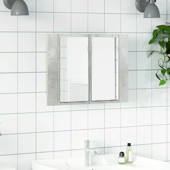 vidaXL badeværelsesskab med spejl og RGB LED 60x12x45 cm akryl betongrå