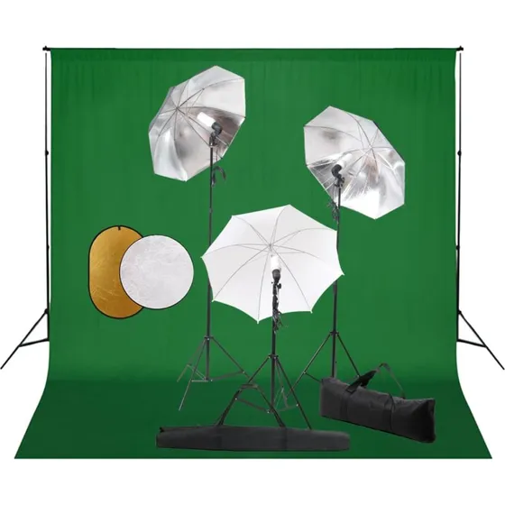 vidaXL fotostudieudstyr med lamper, paraplyer, baggrunde og reflektor