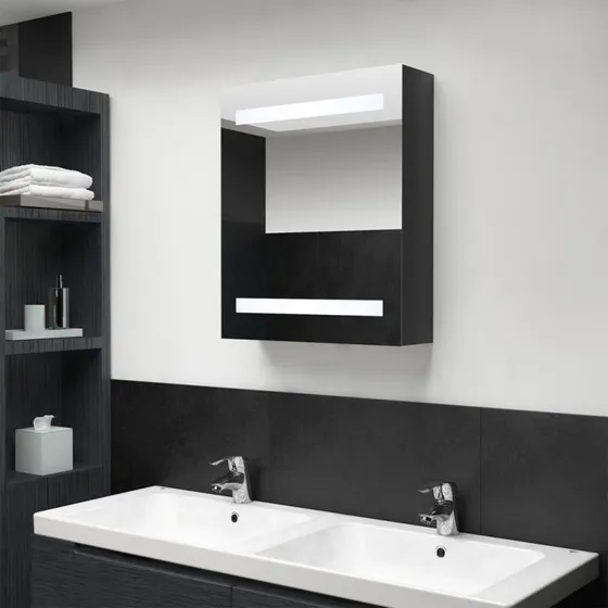 vidaXL spejleskab med LED 50x14x60 cm, blank sort