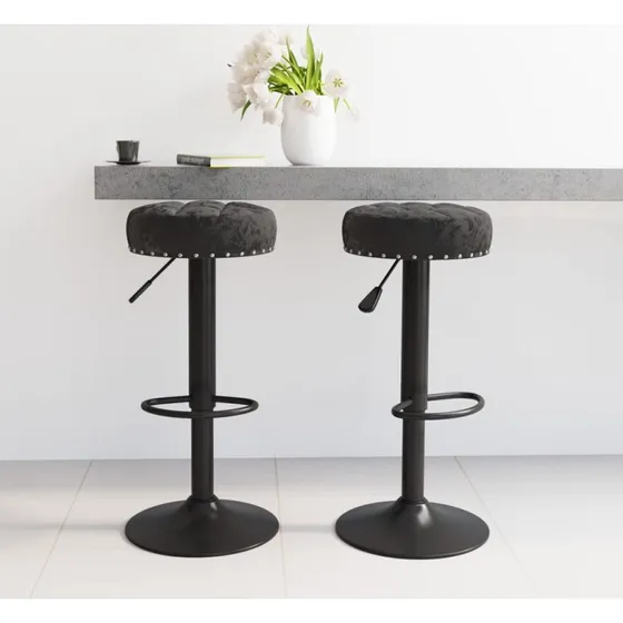 vidaXL barstole 2 stk. fløjl sort, højdejusterbare