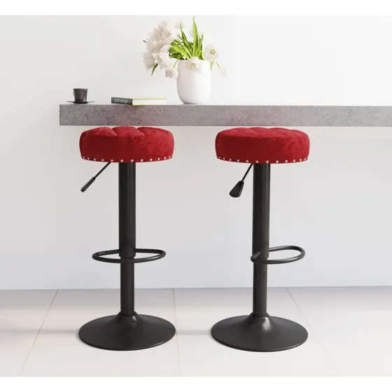 vidaXL barstole 2 stk. fløjl vinrød – højdejusterbare