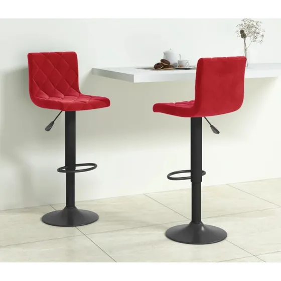 vidaXL barstole 2 stk. fløjl vinrød, drejelig og højderegulerbar