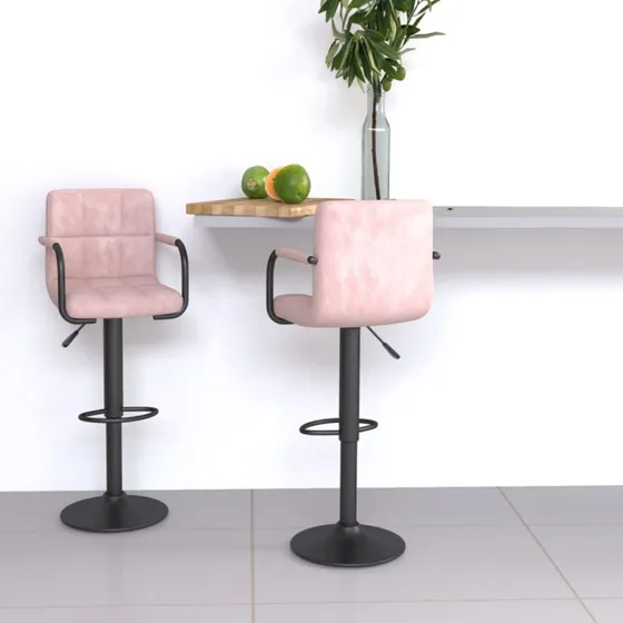 vidaXL 2 stk. barstole i fløjl pink, højdejusterbare