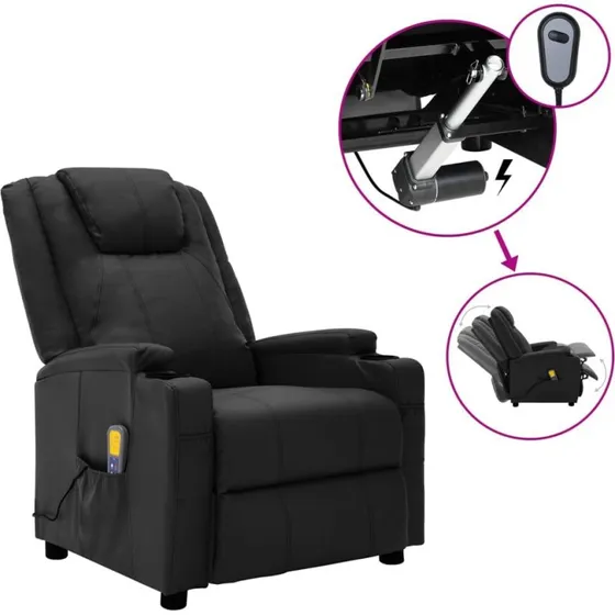 vidaXL eldrevet massagestol i kunstlæder, sort