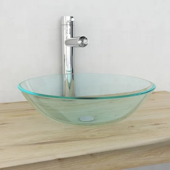 vidaXL håndvask i hærdet glas 42 cm, transparent