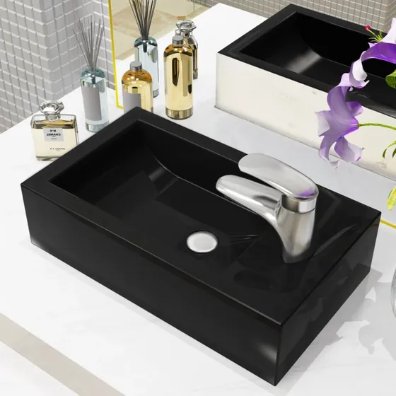 vidaXL rektangulær håndvask i keramik sort 46×25,5×12 cm