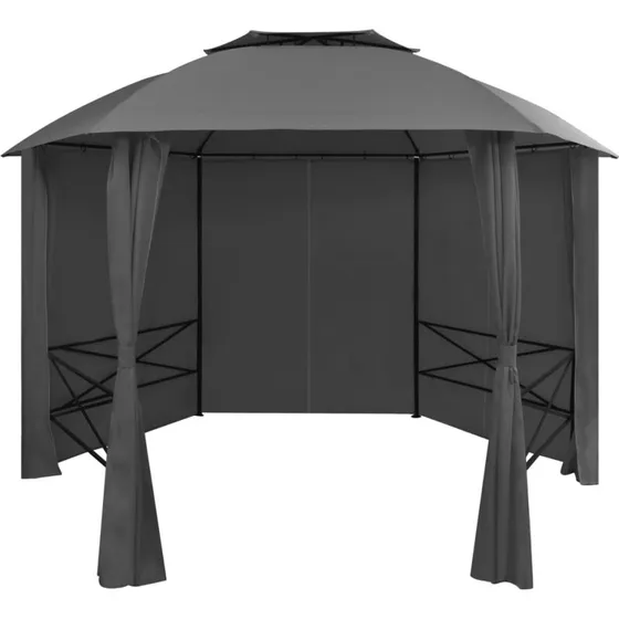 vidaXL Pavillon sekskantet med gardiner 360x265 cm, antracit