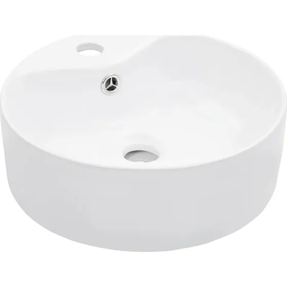 vidaXL håndvask med overløb 36 x 13 cm, keramik hvid