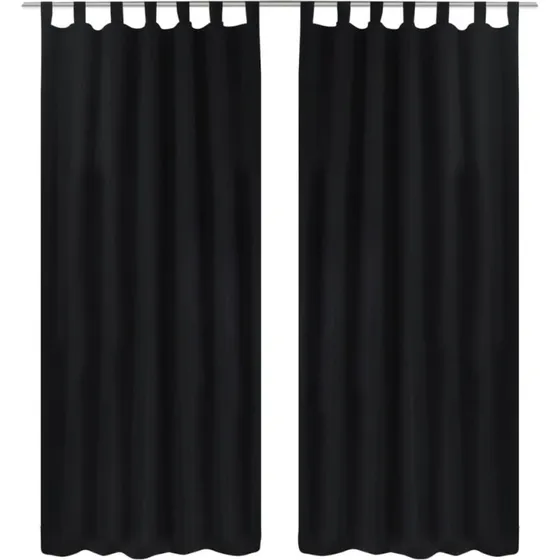 Mikro-satin gardiner med løkker 2 stk. 140 x 175 cm, sort