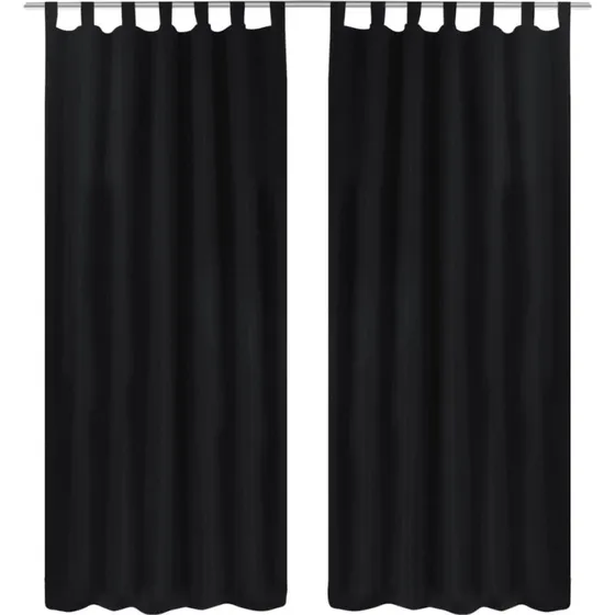 Mikro-Satin gardiner med løkker 2 stk. 140x245 cm, sort