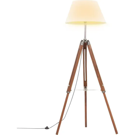 vidaXL gulvlampe trefod 100–141 cm massivt teak honningbrun/hvid