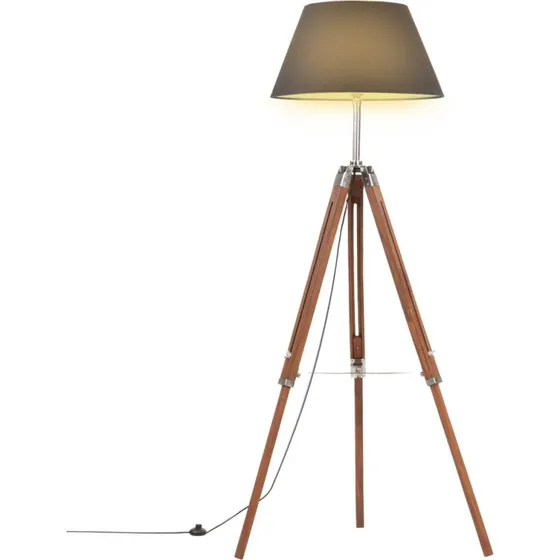vidaXL gulvlampe trefod 100141 cm massivt teak honningbrun/sort