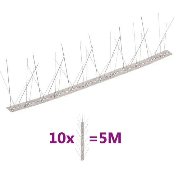 vidaXL fuglepigge 5 rkker 10 stk. 5 m, rustfrit stl